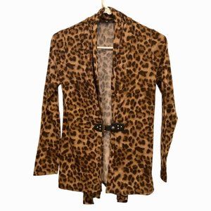 Animal Print open front cardigan  with black buckle snap belt